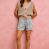 SO ME Mid Rise Denim Shorts With Cotton Tape Drawstring
