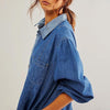 Button Me Up Lantern Sleeve Denim Dress