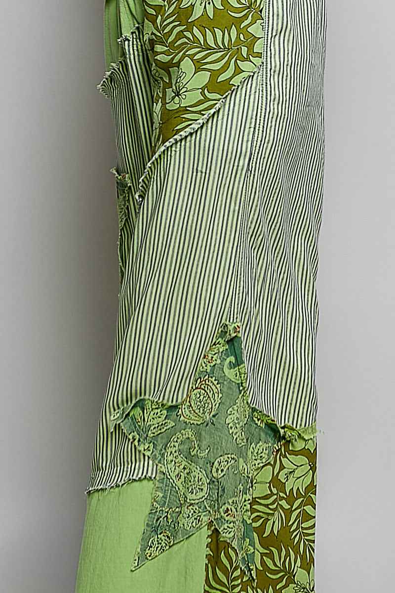 POL Striped Floral Patchwork Wide leg Pants with Side Big Star Patch
