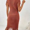 Fringe Openwork Boat Neck Knit Dress
