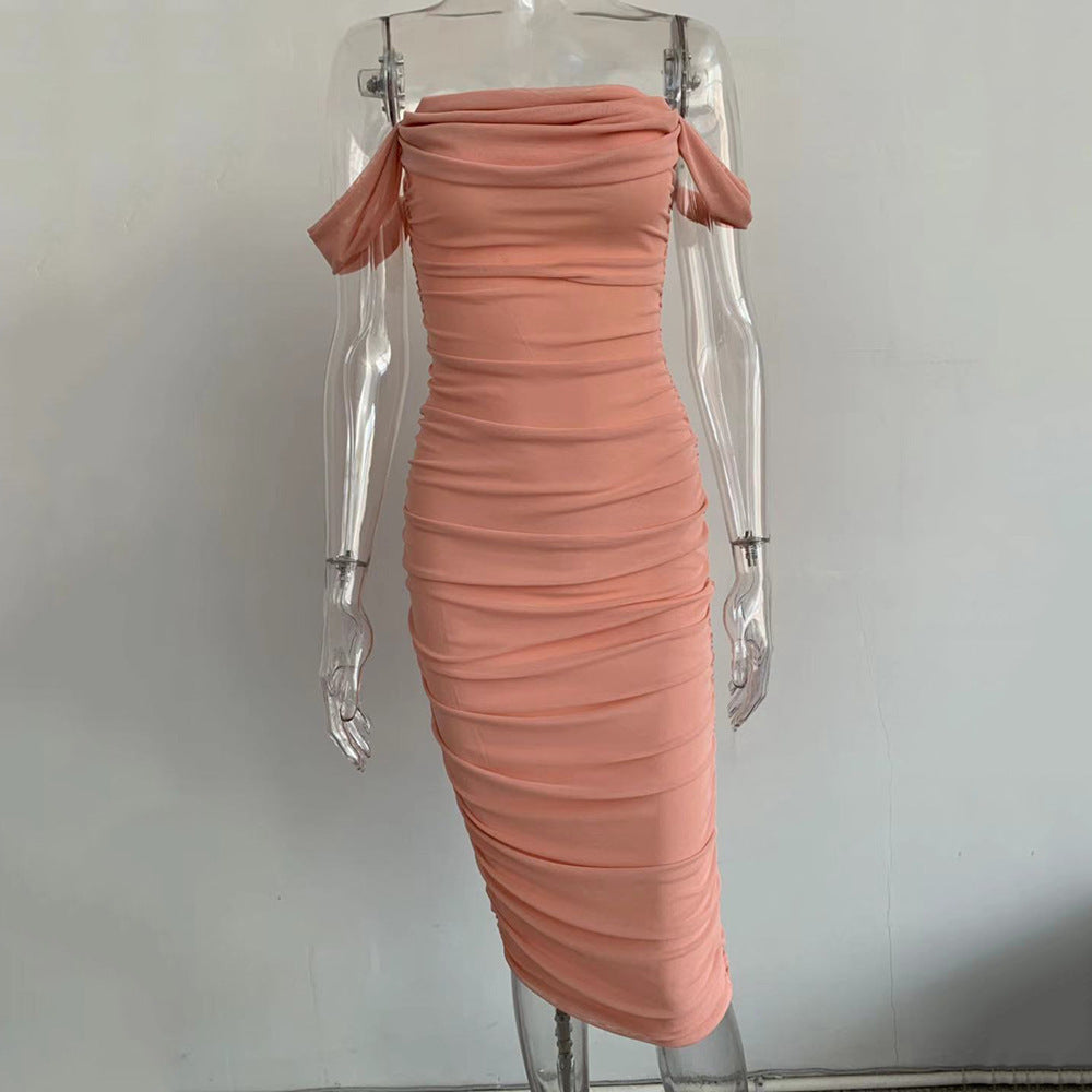 Velour Whisper Faltenkleid an den Schultern