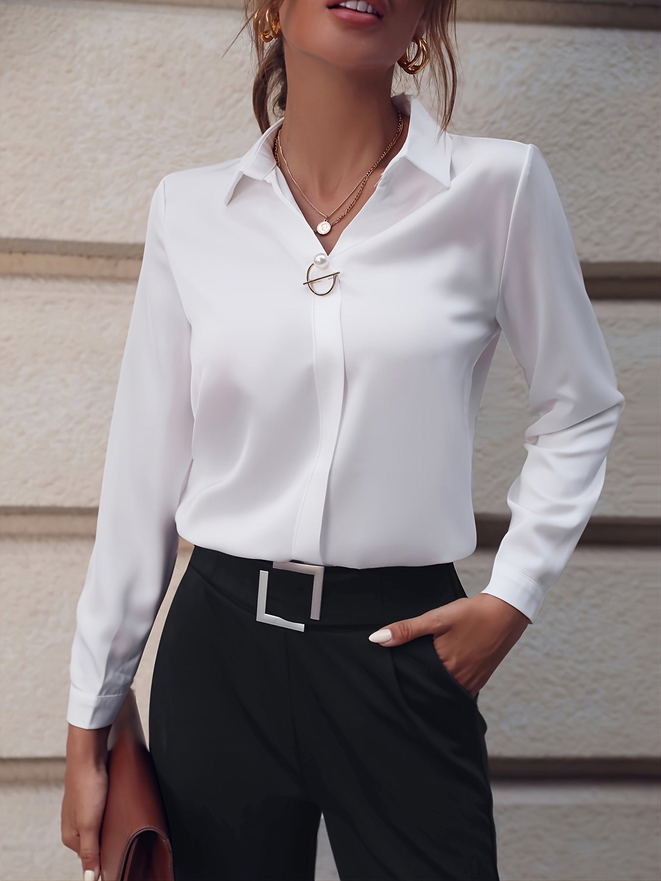 Boardroom Bliss Satin-Feel Blouse