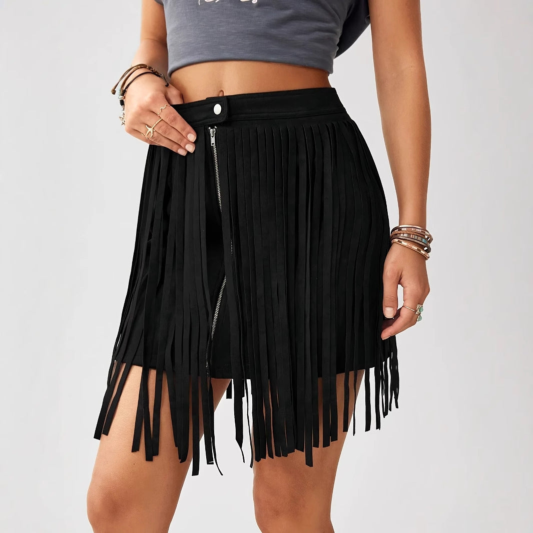 Classy Fringe Hem Western Mini Skirt