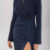 Split Round Neck Long Sleeve Midi Dress