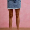 SO ME Washed Denim Floral Contrast Pockets Mini Skirt