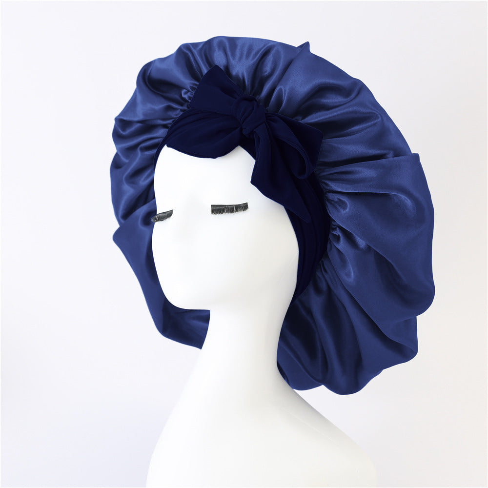 Luxury Silk Satin Bonnet for Women – Night Sleep Cap with Tie Band for Curly Hair