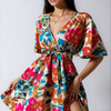Vacation Primrose Painted-Florals Wrap Mini Dress