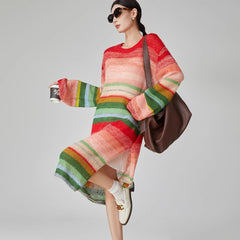 Robe tricotée arc-en-ciel Vivid Spectrum – Fente latérale