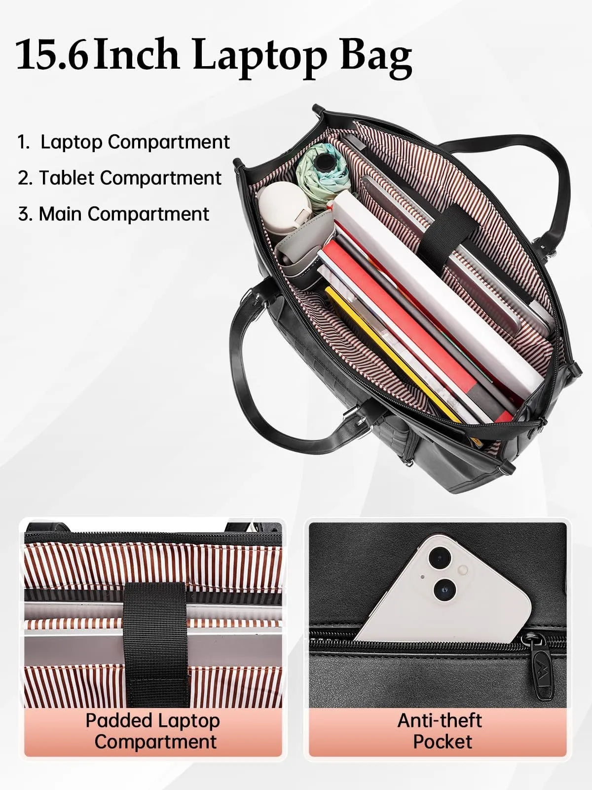 Lunch Compartment Leather Briefcase Tote