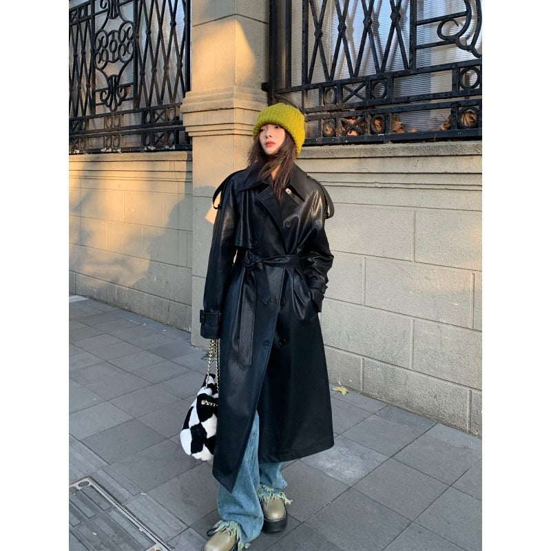 Advanced Sense schwarzer Ledermantel 