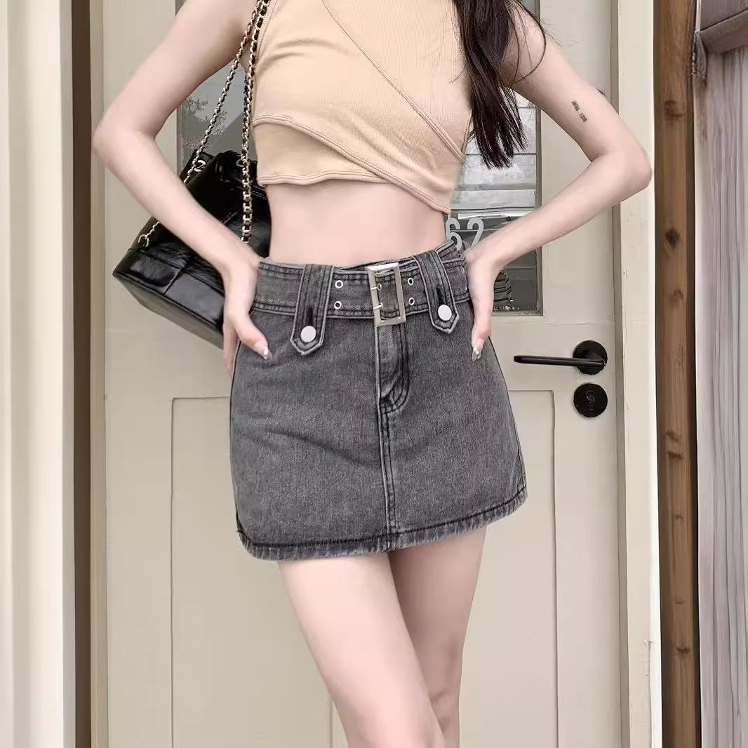 Vintage Buckle Waist Denim Mini Skirt