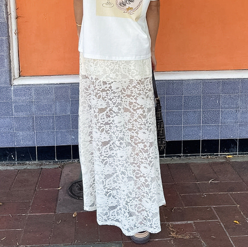 Mitchelle  Sheer Floral Lace Maxi Skirt