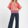 Umgee Boho Border Print Peasant Top