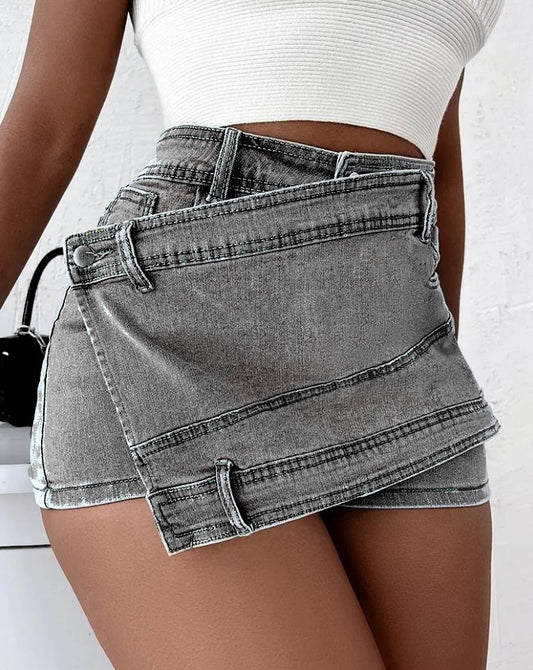 London Vibes Asymmetrical Denim Skorts