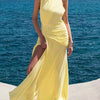 Sleeveless Ruched High-Slit Maxi Dress