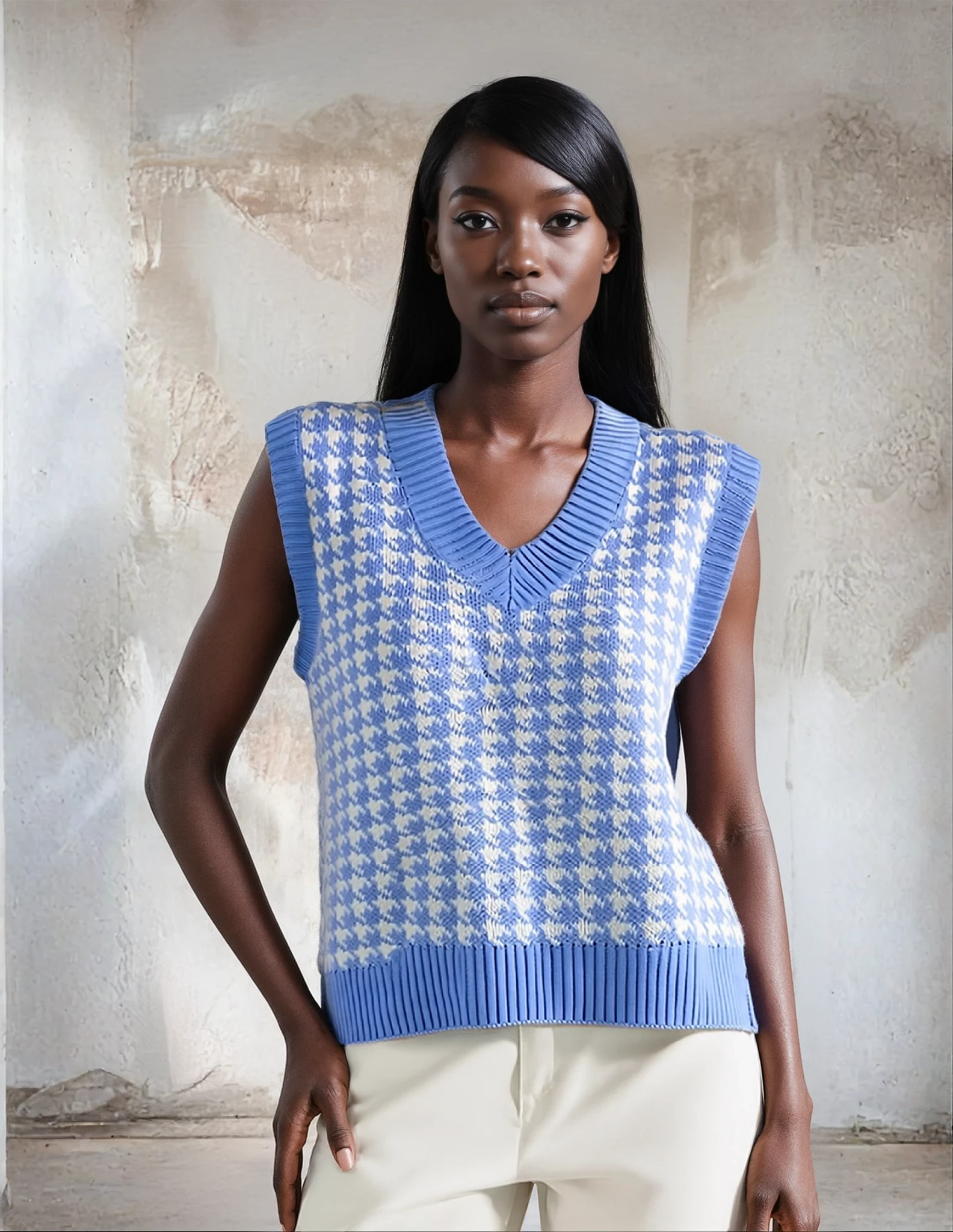 Houndstooth V-Neck Sweater Vest