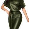 Robe moulante à manches courtes en cuir PU