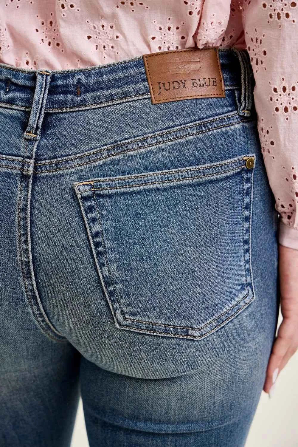 Judy Blue Mid Rise Flare Jeans with Front Flap Pockets