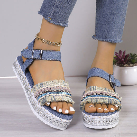 Denim Tassel Sandals"