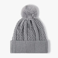 Cable Knit Solid Color Hat with Pompom