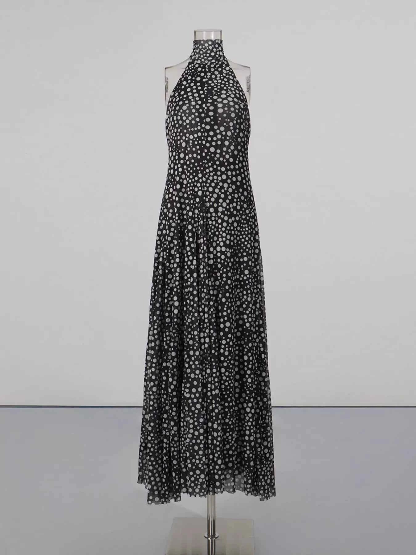 Halter Neck Polka Dot Maxi Dress