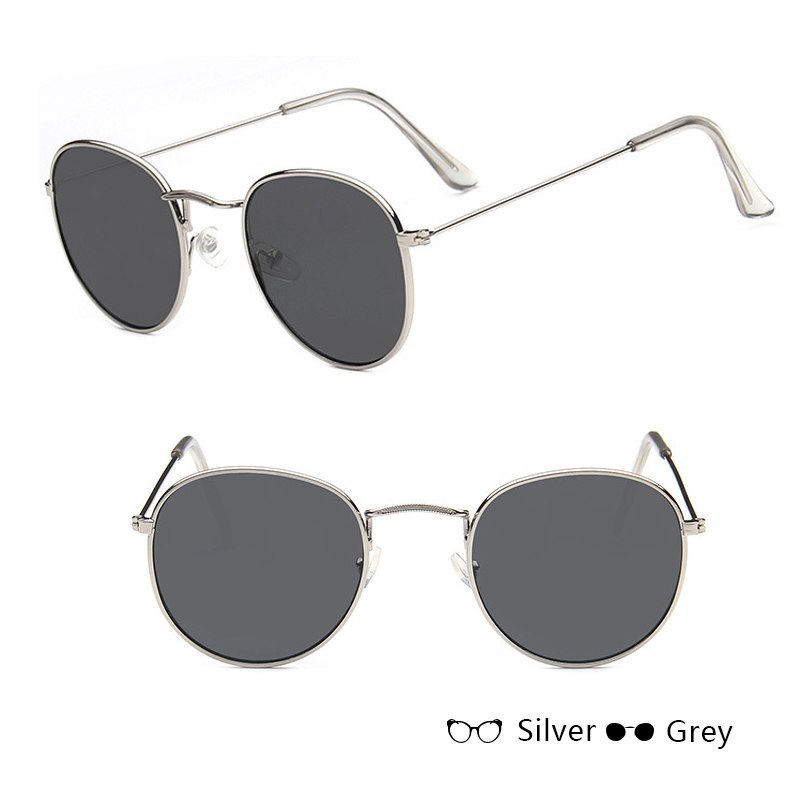 Women’s Retro Sunglasses – Metal Frame, Round Style with Grey or Tawny Lenses