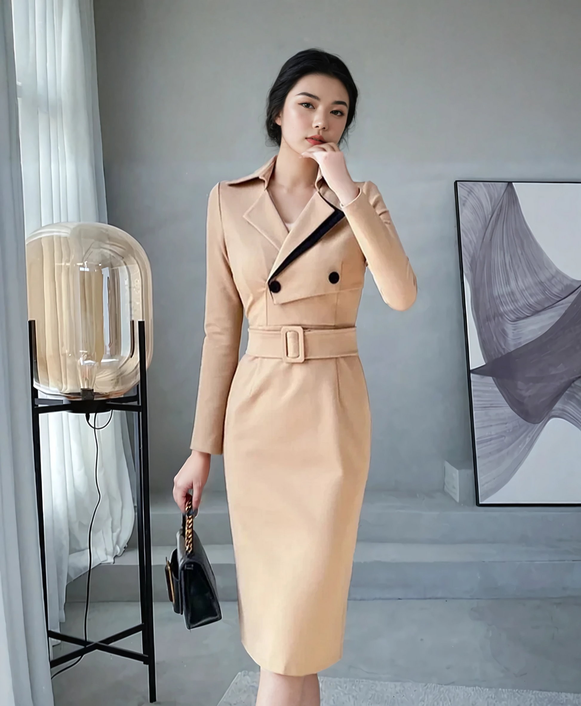 Prime State Suit Collar Midi Dress
