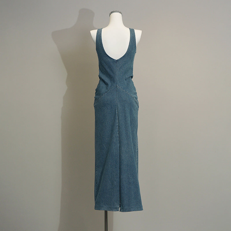 Floral Dream Denim Suspender Dress