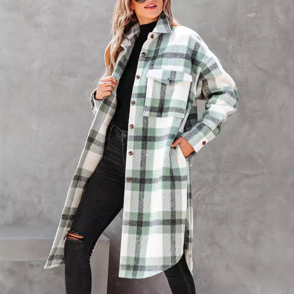 Plaid Button Flannel Long Coat