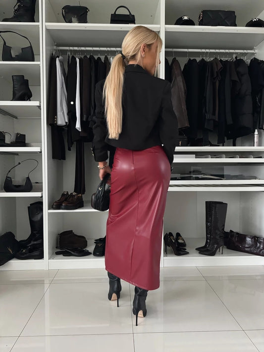 Power Move Faux Leather Slit Skirt