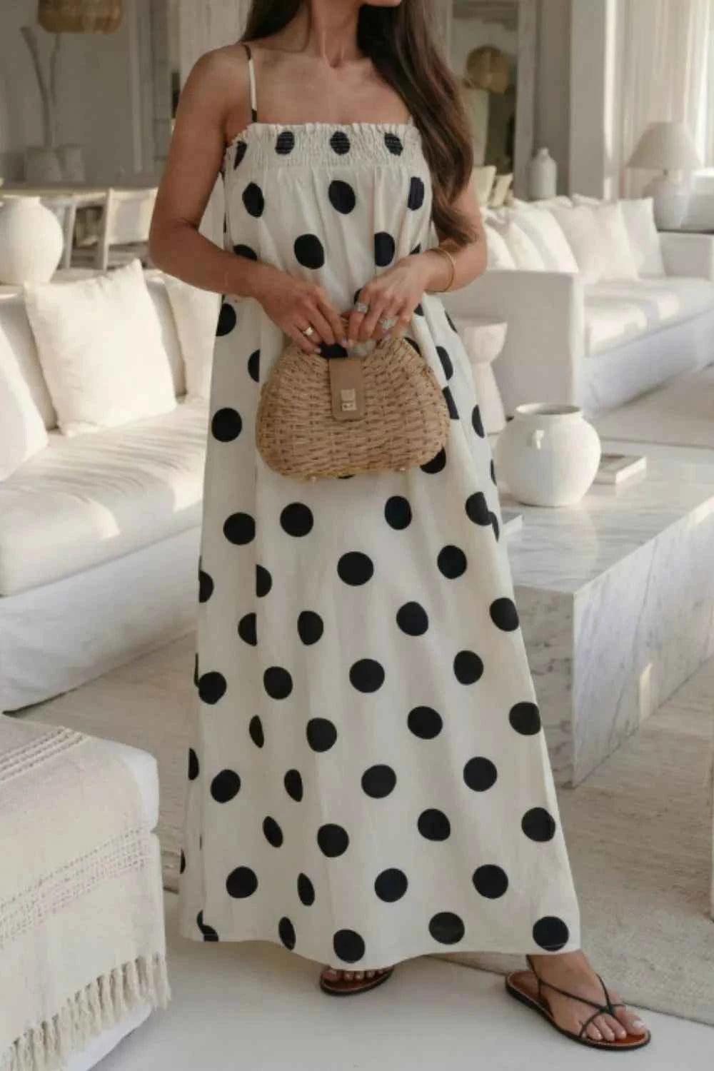 Polka Dot Spaghetti Straps Maxi Dress