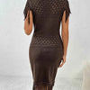 Fringe Openwork Boat Neck Knit Dress