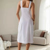 Lace Trim Button Front Square Neck Midi Dress