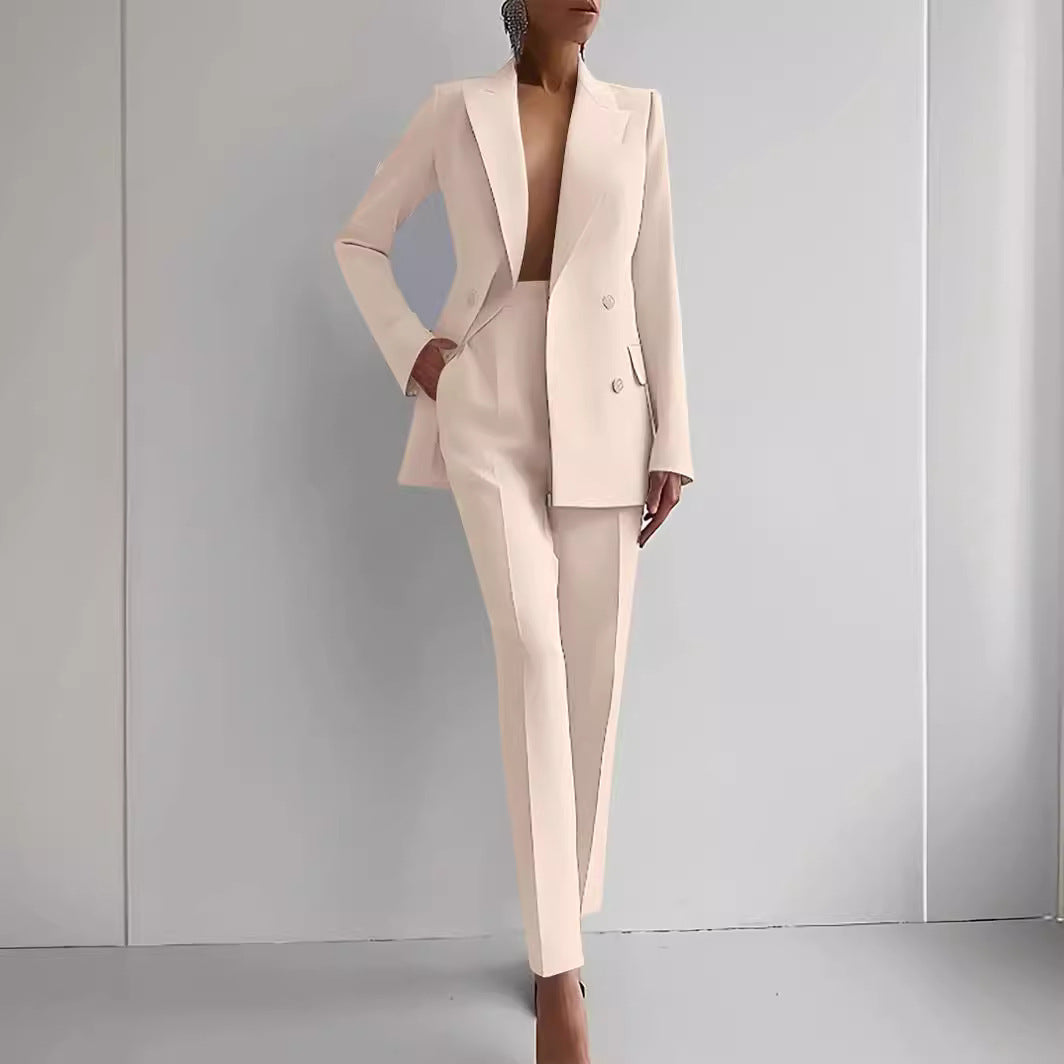 Costume d'affaires décontracté pour femme – Veste à manches longues et boutonnage simple et pantalon slim