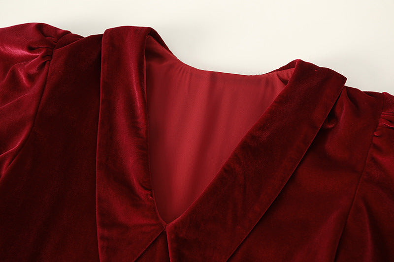 Scarlet Reverie Bubble Sleeve Velvet Dress