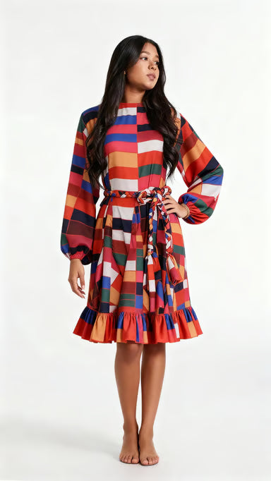 Sunset Glow Contrast Waist Mini Dress