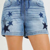 RISEN Elastic Band Slouchy Denim Shorts with Star Patched Details