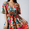 Vacation Primrose Painted-Florals Wrap Mini Dress