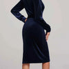 Round Neck Tie Waist Long Sleeve Velvet Dress