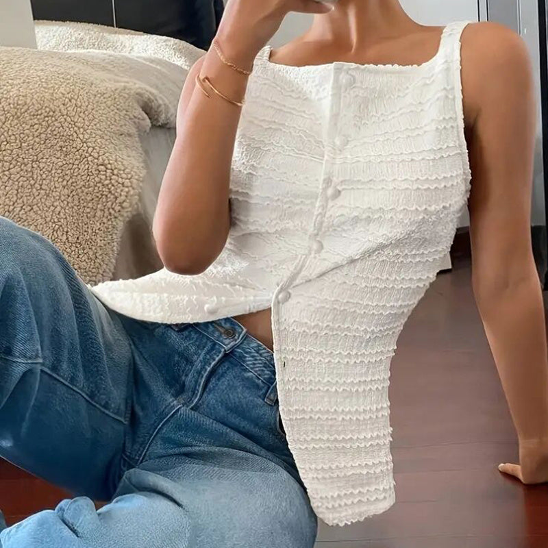 Y2K Square Neck Button-Up Vest Top