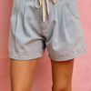 SO ME Mid Rise Denim Shorts With Cotton Tape Drawstring