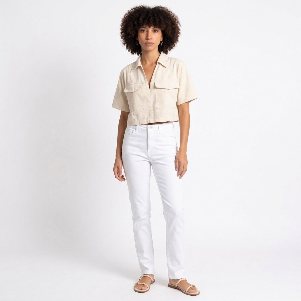 Understated Collared V-neck Top