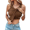 Women's Solid Color Sleeveless Round Neck Vest with Built-in Bra for Summer