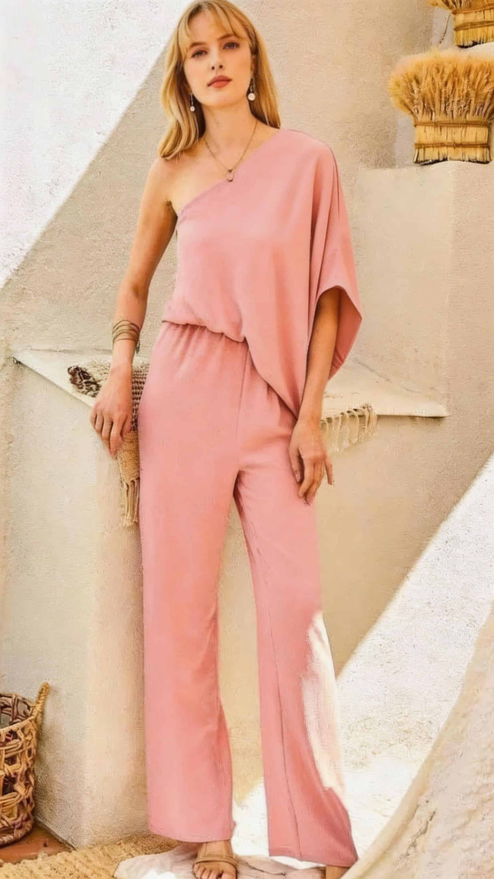 Daydream Aura One Shoulder Elastic Solid Pants Jumpsuit