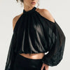 A Little Drama Sheer Cold-Shoulder Bow-Back Crop Top