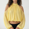 A Little Drama Sheer Cold-Shoulder Bow-Back Crop Top