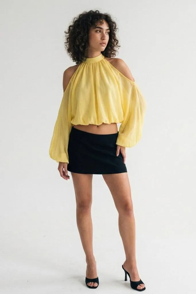 A Little Drama Sheer Cold-Shoulder Bow-Back Crop Top
