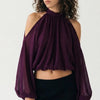 A Little Drama Sheer Cold-Shoulder Bow-Back Crop Top