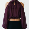 A Little Drama Sheer Cold-Shoulder Bow-Back Crop Top