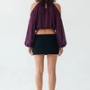 A Little Drama Sheer Cold-Shoulder Bow-Back Crop Top